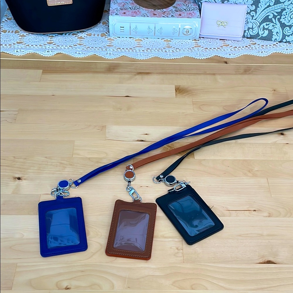 Stylish ID Card Holder LanyardID holder retractable RN gift Blue, Brown, Black